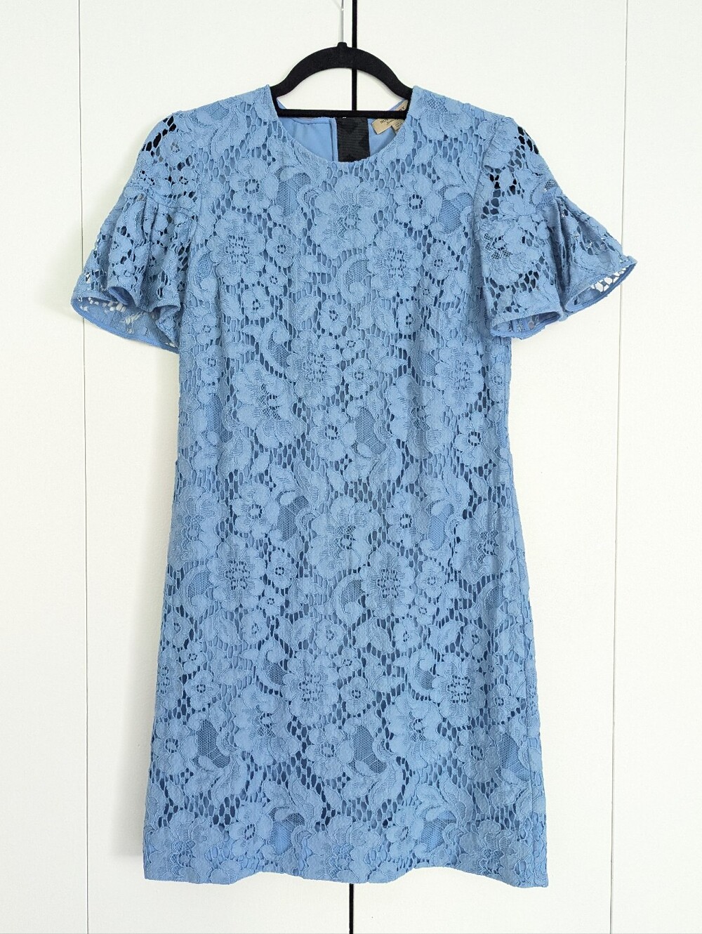 Burberry Light Blue Lace Flutter Sleeve Mini Dress